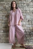 Arbi Gingham Peasant Smock Blouse Indian Pink